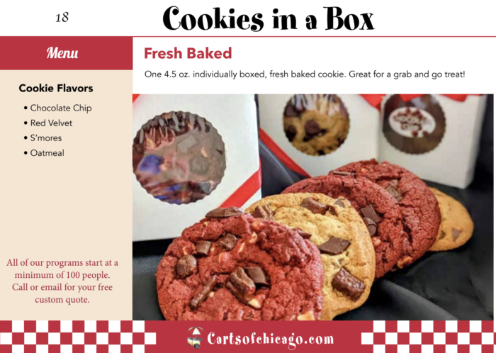 catered fresh cookies in a box